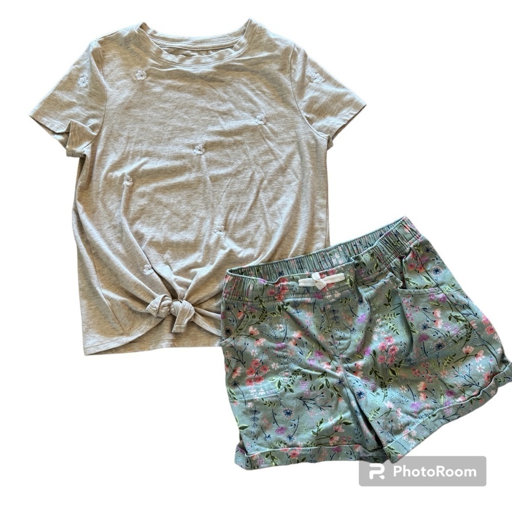 Wonder Nation Tie Tee Top with Floral Shorts Girls Large (10-12)
